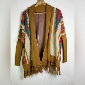 Ecotè Women Oversized Southwestern Fringe Cardigan Boho Western Aztec Sz XS